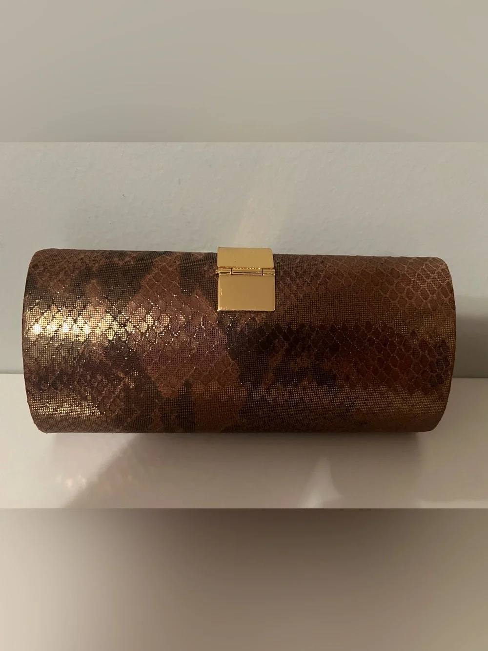 Banana Republic Brown Snakeskin-Textured Clutch with Gold Hardware